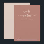 Carte Conseil Calligraphie Terracotta Mariage Paroles de sagesse<br><div class="desc">Cette calligraphie en terre cuite mariage des mots de sagesse carte conseil est parfait pour un mariage rustique. Le design sobre et élégant est caractérisé par une typographie classique et sophistiquée. Ces cartes sont parfaites pour un mariage, une douche nuptiale, un baby shower, une fête de remise de diplômes et...</div>