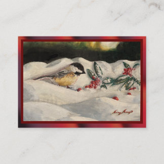 Carte Conseil Chick-a-Dee with Mistletoe Postard Style (Blank)