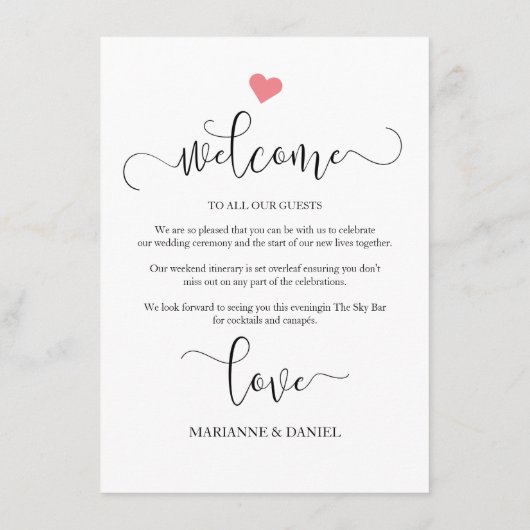 Carte Conseil Chronologie mariage avec coeur mignon, itinéraire  (Dos)