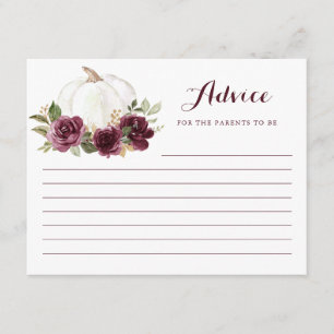 Carte conseil Citrouille Floral Bourgogne Baby sho