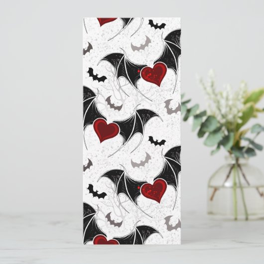 Carte Conseil Coeur d'Halloween avec ailes de chauve-souris noir (Debout devant)