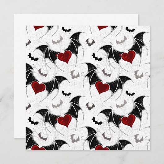 Carte Conseil Coeur d'Halloween avec ailes de chauve-souris noir (Devant / Derrière)