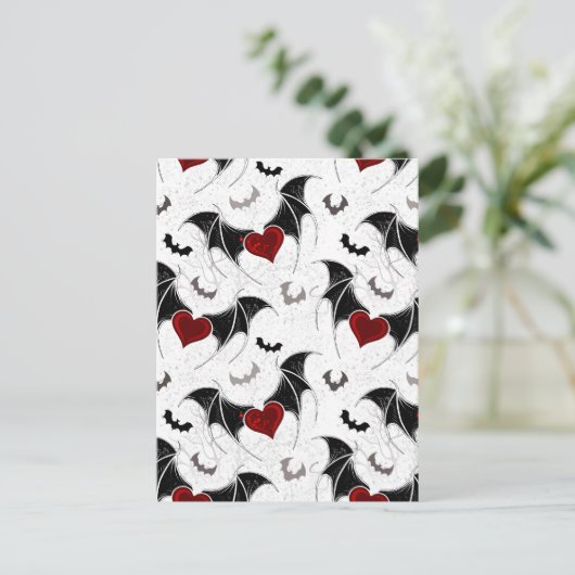 Carte Conseil Coeur d'Halloween avec ailes de chauve-souris noir (Debout devant)