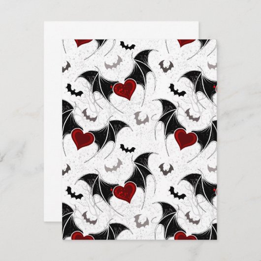 Carte Conseil Coeur d'Halloween avec ailes de chauve-souris noir (Devant / Derrière)