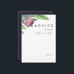 Carte Conseil Coloré Tropical Floral violet Mariage<br><div class="desc">Cette carte de conseil aux mariages floraux tropicaux et colorés est parfaite pour votre mariage de pêche à destination boho moderne vert, violet. Le design présente un élégant bouquet de verdure et de fleurs de plage classiques, dont l'eucalyptus vert sauge, le mauve et la protéa rouge, l'hibiscus rose rousse, l'oiseau...</div>