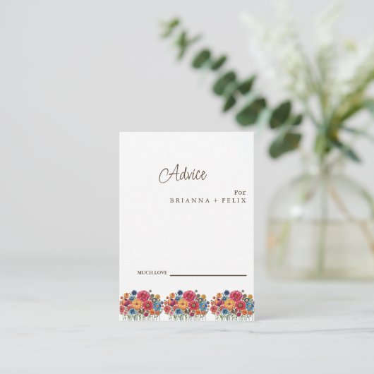 Carte Conseil Colorful Wildflower Wedding Advice Card (Debout devant)