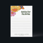 Carte Conseil Conseils de Fleurs Groovy Personnalisés pour la Ma<br><div class="desc">Offrez à la future mariée des conseils funky avec notre carte de conseils floraux bohèmes des années 70 personnalisée pour la mariée ! Cette carte d'inspiration rétro présente des motifs floraux vibrants qui capturent l'essence libre et spontanée des années 70. Parfaite pour une fête prénuptiale bohème, elle permet aux invités...</div>