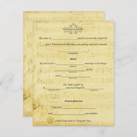 Carte Conseil Conseils de mariage, paroles de sagesse Partition (Devant / Derrière)