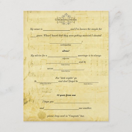 Carte Conseil Conseils de mariage, paroles de sagesse Partition (Devant)