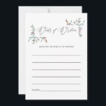 Carte Conseil Conseils de mariage rustique avec verdure pour une<br><div class="desc">Conseils de shower hivernal à l'aquarelle pour cartes de mariée à venir conçues pour être personnalisées rapidement et facilement.</div>