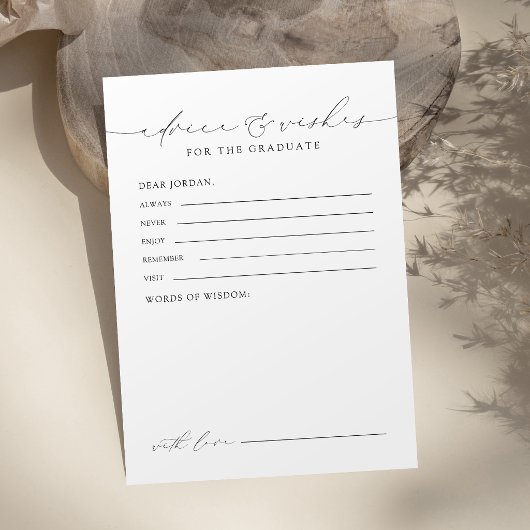 Carte Conseil Conseils et vœux de diplômé de script Chic Moderne