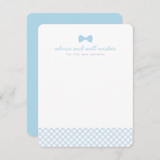 Carte Conseil Cravate bleue en vichy arc baby shower mignon (Devant / Derrière)