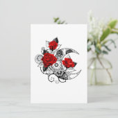 Carte Conseil Croissant mécanique avec roses rouges (Debout devant)