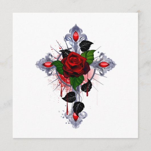 Carte Conseil Croix d'argent avec une rose rouge (Devant)