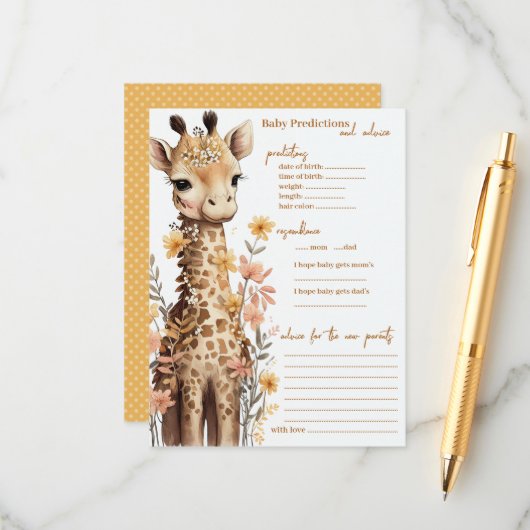 Carte Conseil Cute Aquarelle Baby Giraffe Baby shower (Devant/Arrière en situation)