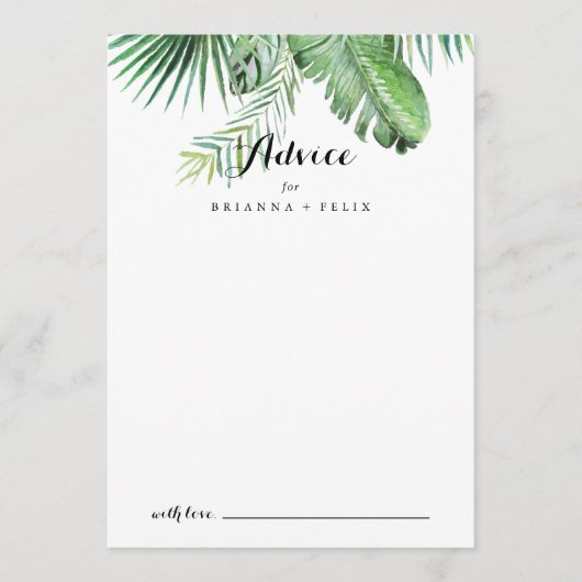 Carte Conseil Destination Tropical Greenery Mariage de calligrap (Devant)