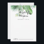 Carte Conseil Destination Tropical Vert Mariage Paroles de sages<br><div class="desc">Cette destination tropicale verte mariage mots de sagesse conseil carte est parfait pour un mariage moderne. Le design se compose de palmiers verts aquarelés peints à la main et de feuilles de bananes soigneusement arrangés en de beaux bouquets. Ces cartes sont parfaites pour un mariage, une douche nuptiale, un baby...</div>