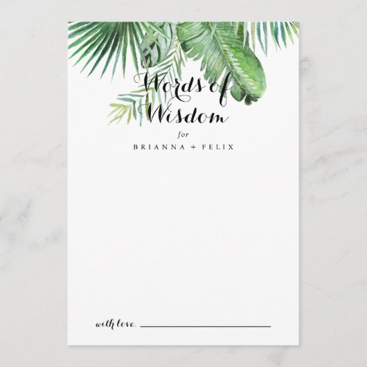 Carte Conseil Destination Tropical Vert Mariage Paroles de sages (Devant)