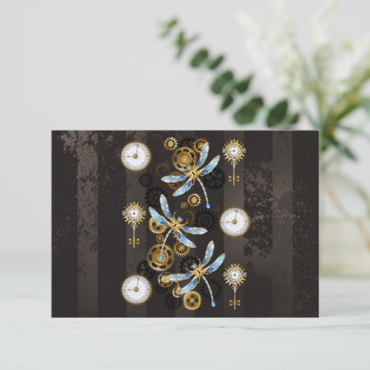 Carte Conseil Dragonflies de Steampunk sur arrière - plan rayé b (Debout devant)