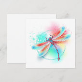 Carte Conseil Dragonfly rouge sur l'arrière - plan aquarelle (Devant / Derrière)