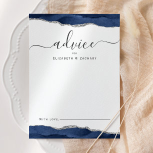 Carte Conseil Élégant Agape Aquarelle Bleu Nuit Argent Mariage