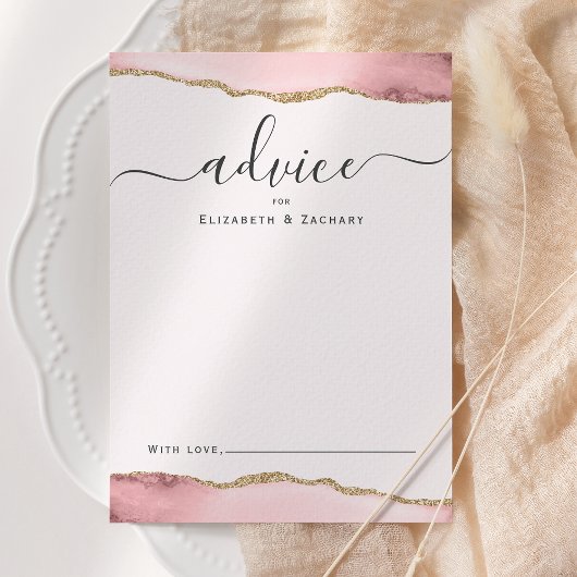 Carte Conseil Elegant Agate Blush Pink Gold Wedding