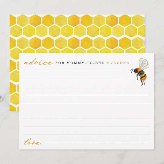 Carte Conseil Elegant Bee and Honeycomb Baby shower Conseils (Devant / Derrière)