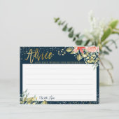 Carte Conseil Élégant Floral Blue Gold Retraite Appartement (Debout devant)