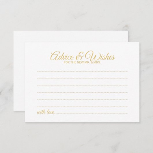 Carte Conseil Elegant Mariage de script or Conseils et Wish Card (Devant / Derrière)