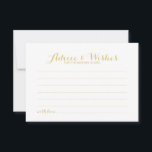 Carte Conseil Elegant Mariage de script or Conseils et Wish Card<br><div class="desc">Ajoutez une touche personnelle à votre mariage avec un élégant conseil de mariage et une carte de voeux. Cette carte de conseil comprend titre en or moderne élégant style de police calligraphie et détails en or sans serif style de police sur arrière - plan blanc. Parfait pour mariage, baby shower,...</div>