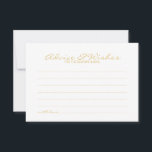 Carte Conseil Elegant Mariage de script or Conseils et Wish Card<br><div class="desc">Ajoutez une touche personnelle à votre mariage avec un élégant conseil de mariage et une carte de voeux. Cette carte de conseil comprend titre en or moderne élégant style de police calligraphie et détails en or sans serif style de police sur arrière - plan blanc. Parfait pour mariage, baby shower,...</div>