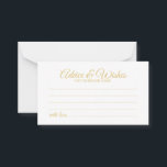 Carte Conseil Elegant Mariage de script or Conseils et Wish Card<br><div class="desc">Ajoutez une touche personnelle à votre mariage avec un élégant conseil de mariage et une carte de voeux. Cette carte de conseil comporte le titre en or moderne élégant style de police calligraphie et les détails en or moderne sans serif style de police sur arrière - plan blanc. Parfait pour...</div>