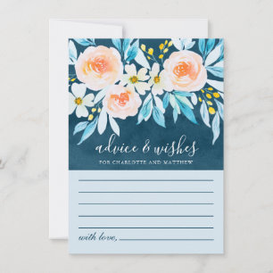 Carte Conseil Elégant Mariage floral bleu marine