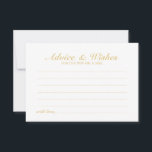 Carte Conseil Elégant Script Mariage Gold Conseils et Wish Card<br><div class="desc">Ajoutez une touche personnelle à votre mariage avec un élégant conseil de mariage et une carte de voeux. Cette carte de conseil comprend le titre en or élégant style de police calligraphie et les détails en or classique serif style de police sur arrière - plan blanc. Parfait pour mariage, baby...</div>