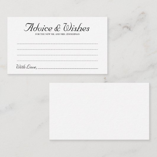 Carte Conseil Élégant Script Rustique Mariage Conseils & Wish Ca (Devant / Derrière)