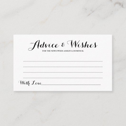 Carte Conseil Élégant Script Simple Mariage Conseils & Wish Card (Devant)