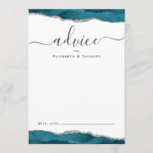 Carte Conseil Elegant Watercolor Agate Teal Silver Wedding (Devant)