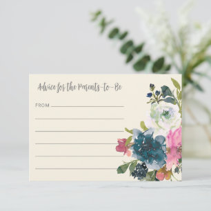 Carte Conseil Elégante aquarelle Boho Blue Floral Baby shower