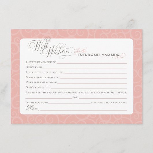 Carte Conseil Elégante Fête des mariées rose pâle (Devant)