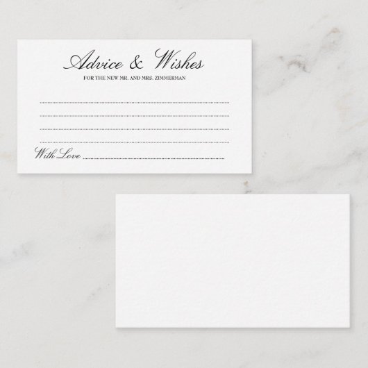 Carte Conseil Elégante Lucia Script Mariage Conseils & Wish Card (Devant / Derrière)