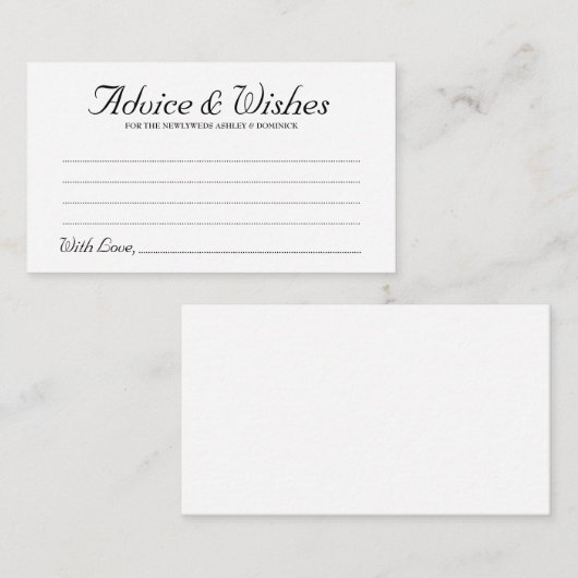 Carte Conseil Elégante rustique Script Mariage Conseils & Wish C (Devant / Derrière)