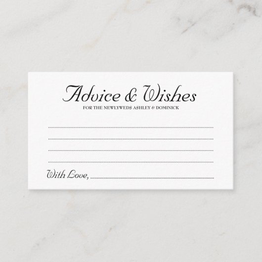 Carte Conseil Elégante rustique Script Mariage Conseils & Wish C (Devant)