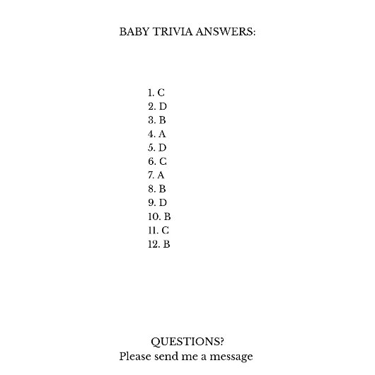 Carte Conseil EMERY Whimsical Baby Trivia Baby shower Game Card