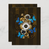 Carte Conseil Engrenages à vapeur et papillons bleus (Devant / Derrière)