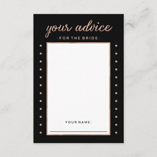 Carte Conseil Faux or rose sur fond noir : conseils pour la mari (Devant)