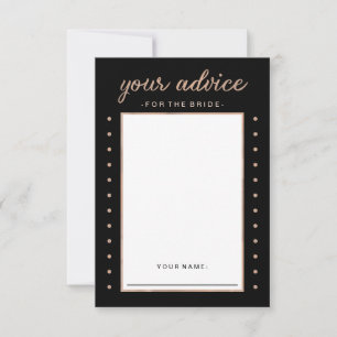 Carte Conseil Faux Rose Gold sur Black Advice pour la mariée