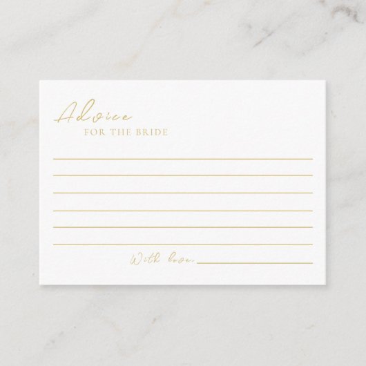 Carte Conseil Fête des mariées élégante Or Delicate (Devant)