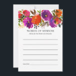 Carte Conseil Fête des mariées florale violette et orange<br><div class="desc">Roses et pivoines d'aquarelle violet et orange pour les cartes de fiancée.</div>