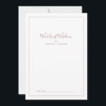 Carte Conseil Fête des mariées minimaliste en or Rose Mots de sa<br><div class="desc">Cette carte de conseil minimaliste rose de mariée en or, mots de douches de sagesse, est parfaite pour un wedding shower simple et peut être utilisé pour n'importe quel événement. Le design romantique moderne est composé d'or rose classique et de typographie blanche associée à une calligraphie rustique mais élégante avec...</div>