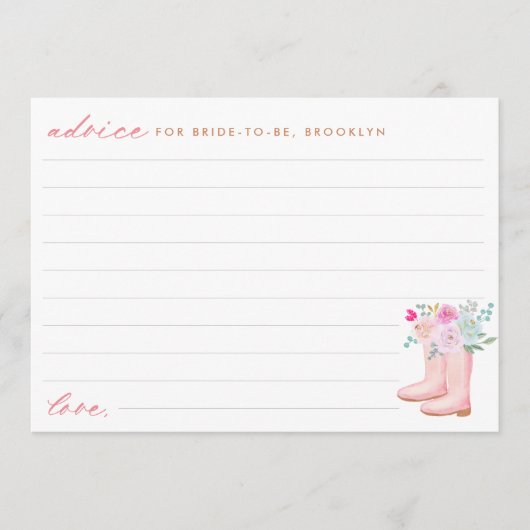Carte Conseil Fête des mariées Rustic Rose Pluie Boots & Flowers (Devant)